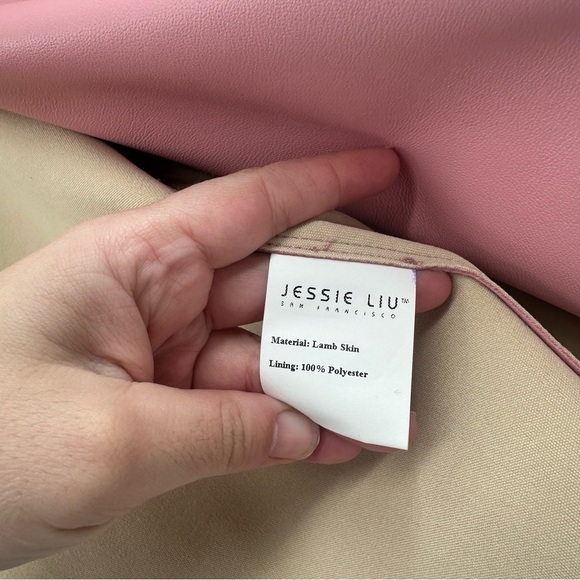 Jessie Liu Oversized Leather Moto Jacket in Light Pink Lamb Leather Med $575 - Picture 8 of 11